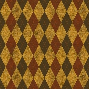 argyle brown, yellow, rust