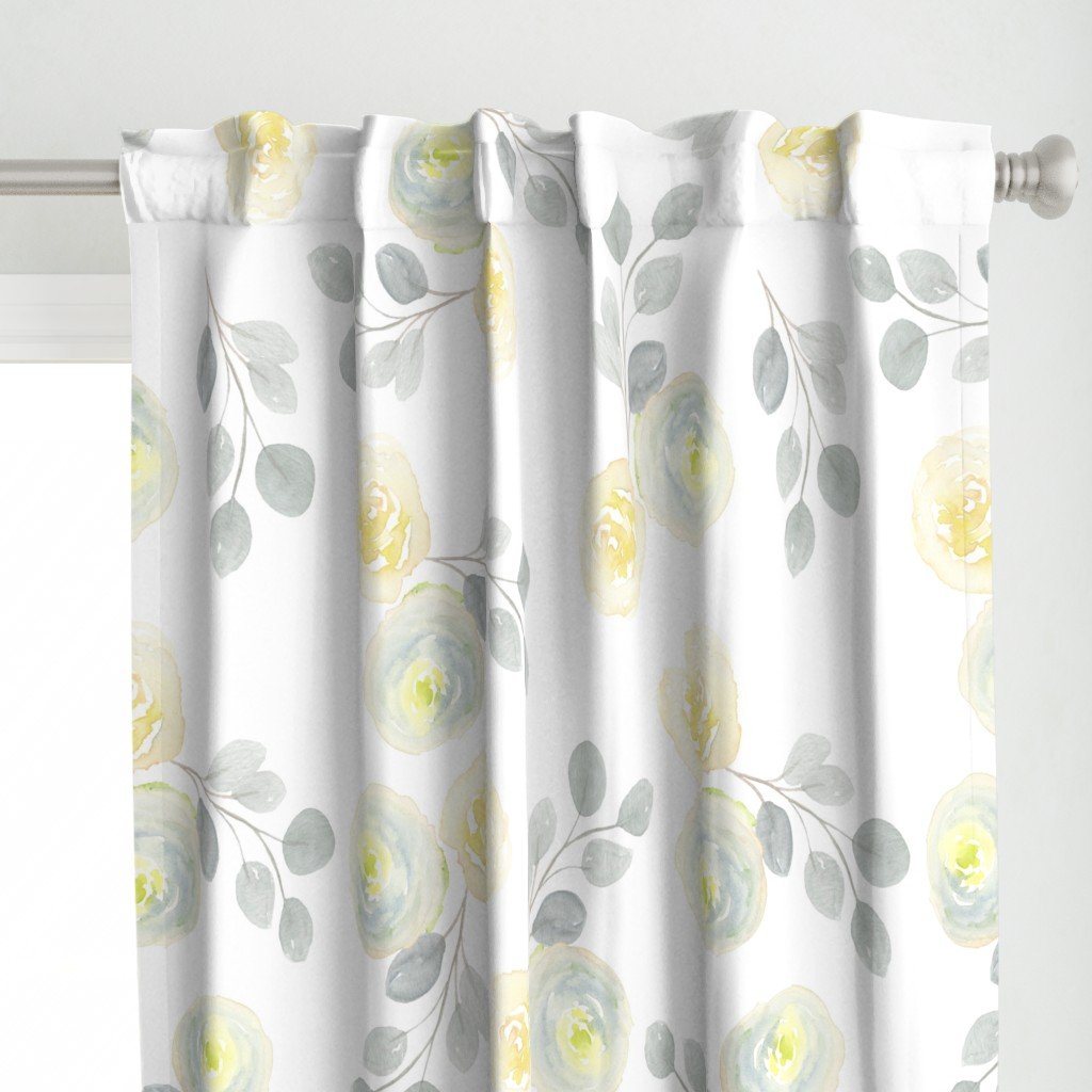 Large Print Yellow and Grey Watercolor Florals