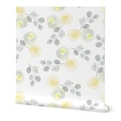 Large Print Yellow and Grey Watercolor Florals