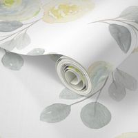 Large Print Yellow and Grey Watercolor Florals