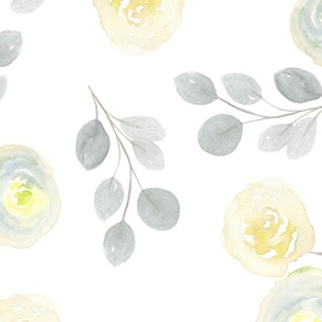 Large Print Yellow and Grey Watercolor Florals