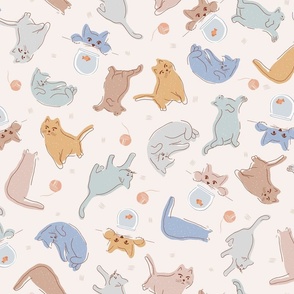 Busy Cats / playful sweet animal pattern colorful 