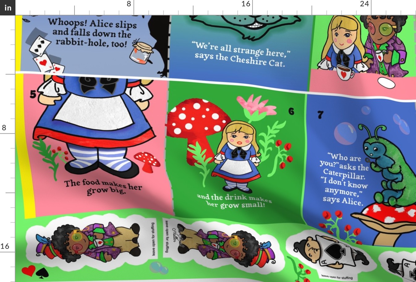 Alice's Adventures in Wonderland large book and doll characters set 54 x 36 inches