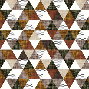 cinnamon + mocha linen triangles // mocha, cedar, 13-2, 12-16, 19-16, olive green, cinnamon