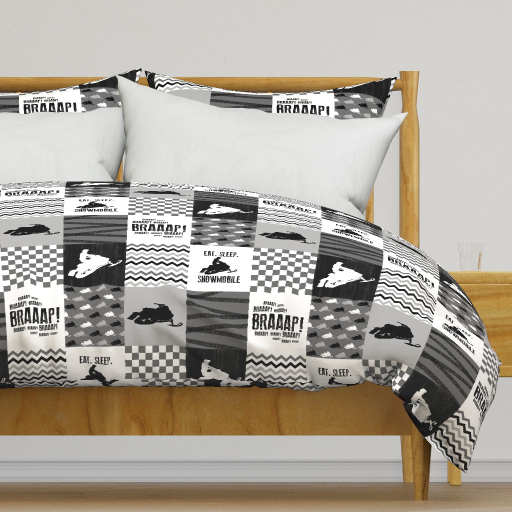 Eat Sleep Snowmobile//Black&Grey - Wholecloth Cheater Quilt