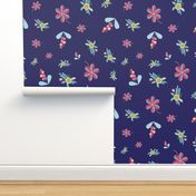 Ditsy flowers on dark blue