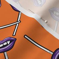 Vampire Lips Suckers- purple on orange - halloween - LAD19