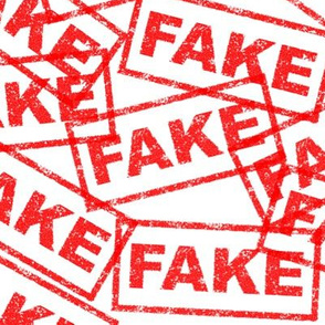 5 fake news false fraud counterfeit dishonest rubber stamp red ink pad white background chop grunge distressed words seal pop art culture vintage retro current affairs strong message statement sign label symbols monochromatic  joke gag novelty meme striki