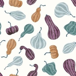 Fall Gourds - eggplant, blue on cream - winter squash thanksgiving - LAD19