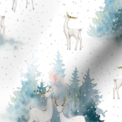 10" snowy winter woodland with forest animals 