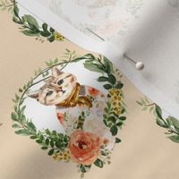 4" Miss Kitty Floral Wreath Peach Back