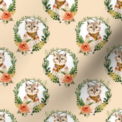 4" Miss Kitty Floral Wreath Peach Back