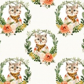 4" Miss Kitty Floral Wreath Peach Polka Dots