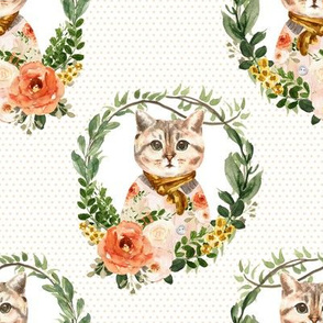8" Miss Kitty Floral Wreath Peach Polka Dots