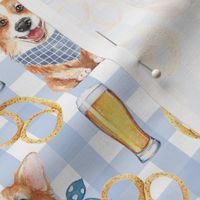 6"  cute welsh cardigan corgi celebrating oktoberfest with beer and pretzel adorable painted corgis design corgi lovers will adore this lovely fabric