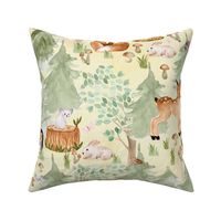 18" Woodland Adventure Awaits - Deer Fox Hedgehog Mice and Bunny - Woodland fabric, woodland animals fabric dark