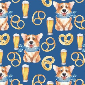 6" cute welsh cardigan corgi celebrating oktoberfest with beer and pretzel adorable painted corgis design corgi lovers will adore this lovely fabric