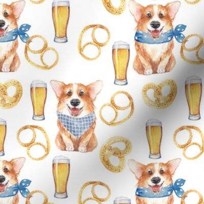 6"cute welsh cardigan corgi celebrating oktoberfest with beer and pretzel adorable painted corgis design corgi lovers will adore this lovely fabric