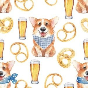 6"cute welsh cardigan corgi celebrating oktoberfest with beer and pretzel adorable painted corgis design corgi lovers will adore this lovely fabric