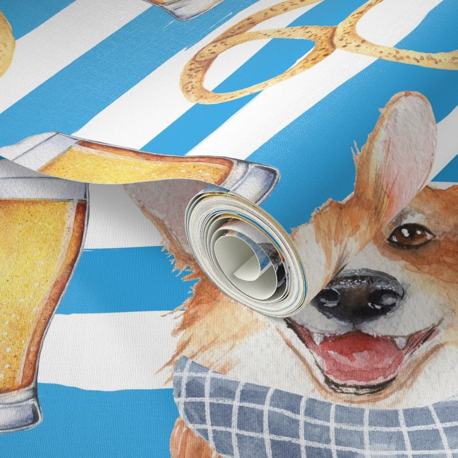 6" cute welsh cardigan corgi celebrating oktoberfest with beer and pretzel adorable painted corgis design corgi lovers will adore this lovely fabric