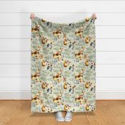 33" Woodland Adventure - Moose Deer Hedgehog Raccoon Batcher - Woodland fabric, woodland animals fabric dark - turned left