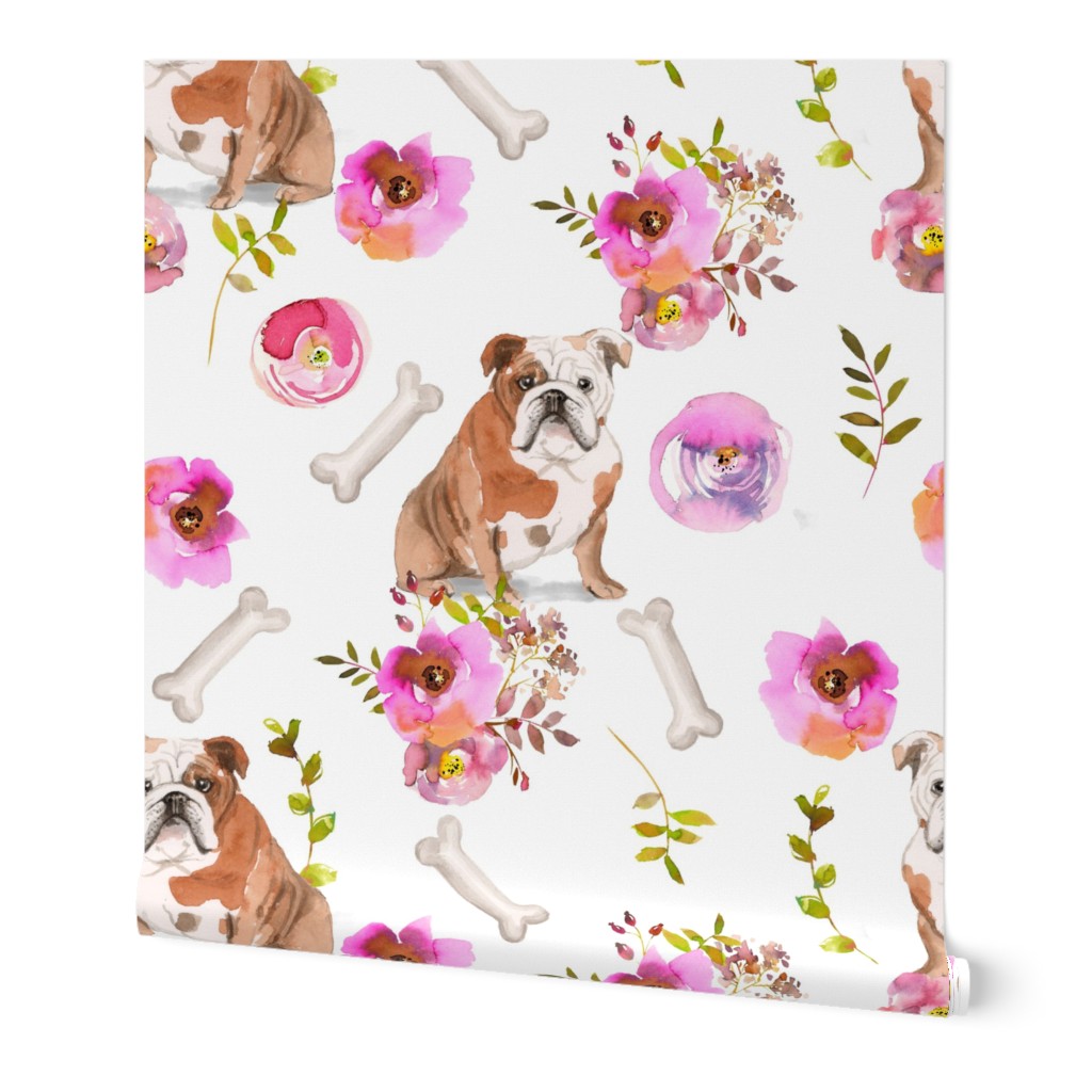 4" bulldog dog summer flower fabric, bulldog fabric, animal fabric 