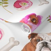 4" bulldog dog summer flower fabric, bulldog fabric, animal fabric 