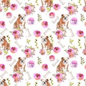 4" bulldog dog summer flower fabric, bulldog fabric, animal fabric 