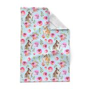 Costumer Wish- Rest In Peace - 8" bulldog dog summer flower fabric, bulldog fabric, animal fabric blue