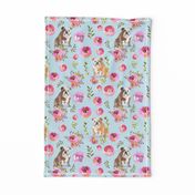 Costumer Wish- Rest In Peace - 8" bulldog dog summer flower fabric, bulldog fabric, animal fabric blue