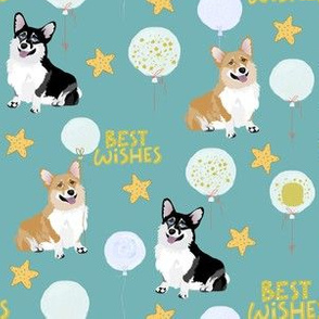 6" cute black and tan welsh cardigan corgi birthday best wishes adorable painted corgis design corgi lovers will adore this teal fabric