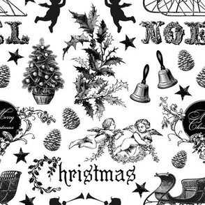 Black And White Nostalgic Christmas Pattern