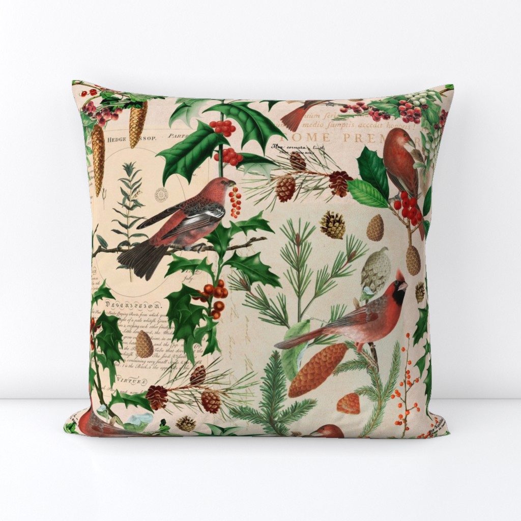 Cardinal Vintage Botanical Christmas Pattern