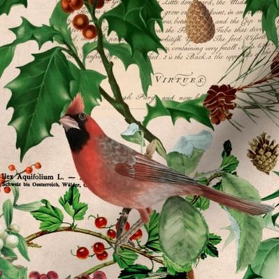 Cardinal Vintage Botanical Christmas Pattern