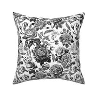 Vintage Redoute Rose Pattern Black And White