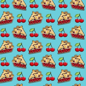 Sweet Cherry Pie - cherries & pie slice - blue - foodie - LAD19