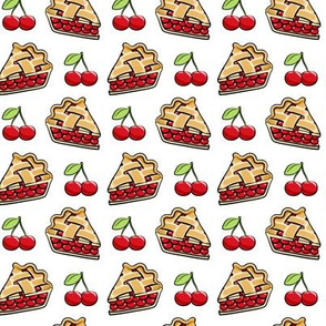 Sweet Cherry Pie - cherries & pie slice - white - foodie - LAD19