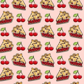 Sweet Cherry Pie - cherries & pie slice - pink - foodie - LAD19