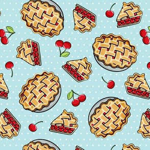 Sweet Cherry Pie - light blue polka dots - cherries - pie - foodie - LAD19