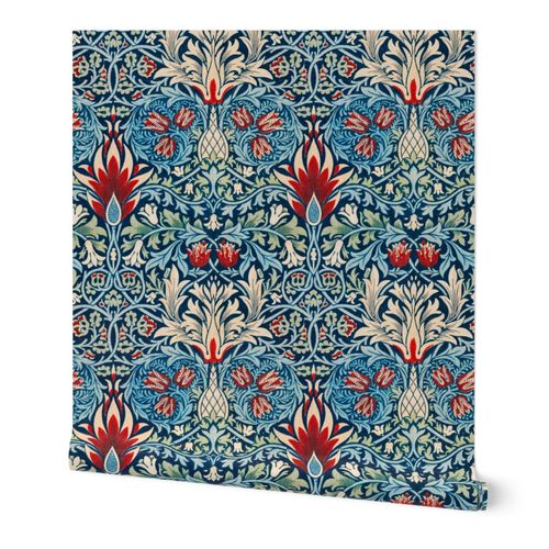 Snakeshead by William Morris - LARGE - original blue canvas background