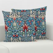 Snakeshead by William Morris - LARGE - original blue Antiqued canvas background