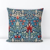 Snakeshead by William Morris - LARGE - original blue Antiqued canvas background