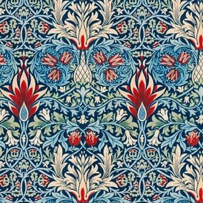 Snakeshead by William Morris - LARGE - original blue Antiqued canvas background