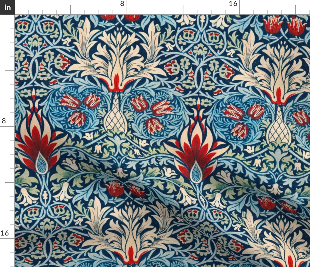 Snakeshead by William Morris - LARGE - original blue Antiqued canvas background