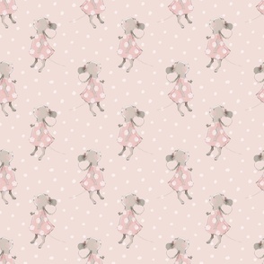 6" Cute baby mouse girl and flowers, mouse fabric, mouse nursery on blush polkadots