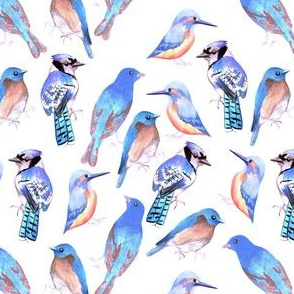 Birds in tints and shades of blue watercolor 