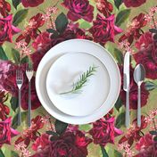 Small- Vintage Dramatic Glamour Summer Romanticism: Maximalism Real Moody Florals - Antiqued burgundy Roses and Nostalgic Gothic Mystic Night 5- Antique Botany Wallpaper and Victorian Goth Mystic inspired Green 