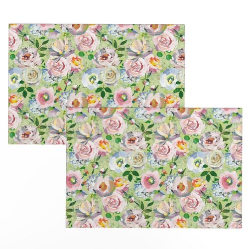 8" Hand drawn acrylic blush pink and cream  monet spring flowers double on green