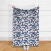 21" Hand drawn watercolor florals and blueberries on classic blue - trend 2020