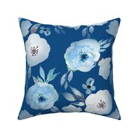 14" Hand drawn watercolor florals on classic blue - trend 2020